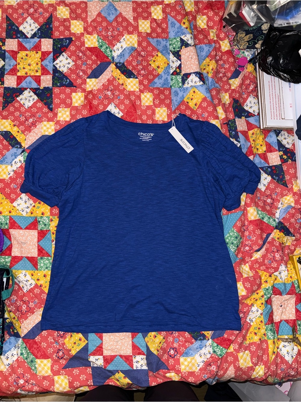 Chico's Short Sleeve Crewneck Top in Blue